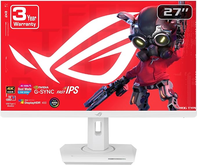 ASUS ROG Strix 27” 4K HDR USB-C Gaming Monitor – White, UHD Dual Mode, Fast IPS by ASUS