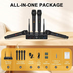 4-Channel Wireless Microphone System, UHF Compact Cordless Mic Set w/ 4x10 - Image 5
