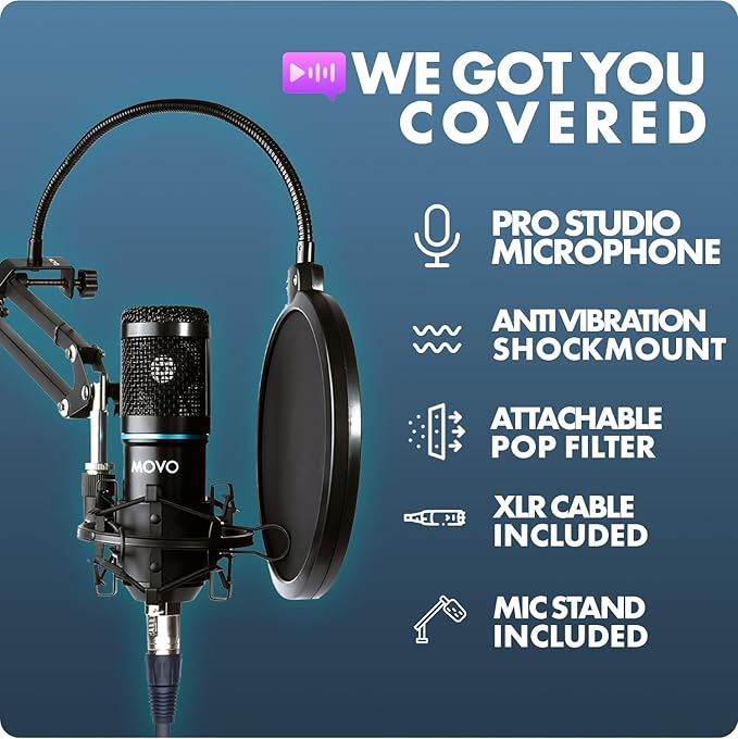 Movo PodPak4A 4-Pack Universal XLR Condenser Microphone Podcast Equipment Bundle - Image 4