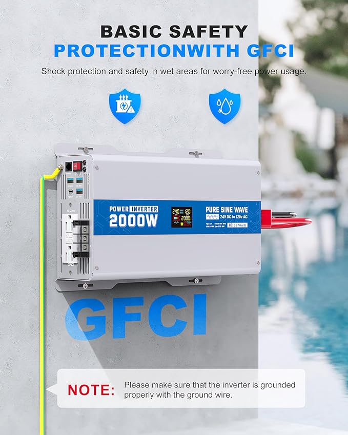 2000W Pure Sine Wave Power Inverter 24V DC to 120V AC Converter 4000 Watt Peak - Image 2