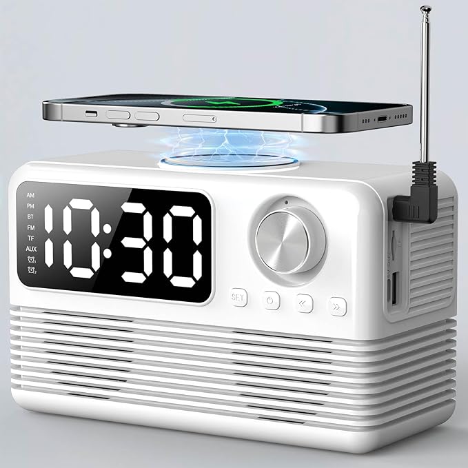 15W Fast Wireless Charger with Bluetooth Speaker and Alarm Clock Radio by FlyShow