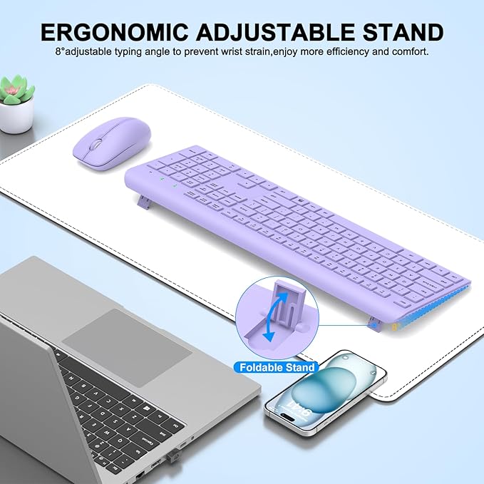 Wireless Keyboard and Mouse Combo, Full-Size Silent Ergonomic Keyboard and - Image 5