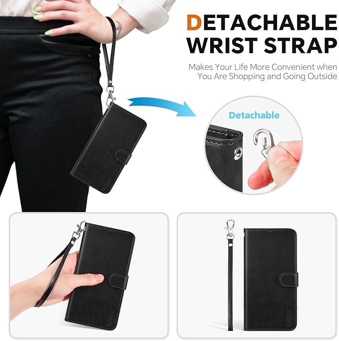TUCCH Wallet Case for Galaxy S25 Edge, Removable 2 in 1 RFID Blocking Wrist - Image 6
