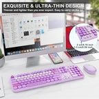 Wireless Keyboard and Mouse Set, 104 Round Keys Full-Size Cute Colorful - Image 5