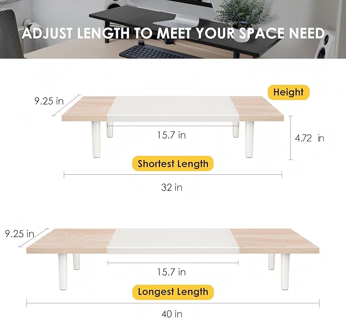 Across-Star Dual-Monitor-Stand-Riser-For-Desk Adjustable Length 32-40 - Image 3