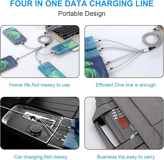 iPhone Charging Cable 1.8M/6Ft Multi 4 in 1 USB Universal Fast Charging Cord - Image 6