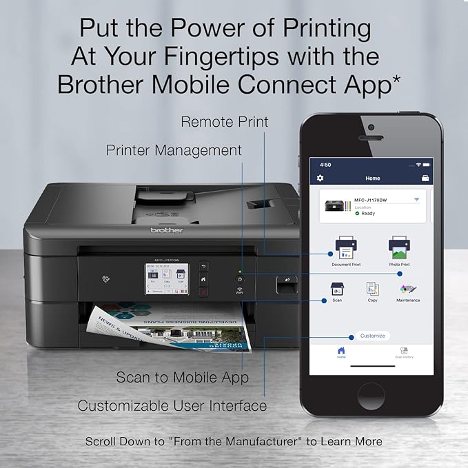 Brother MFC-J1170DW Wireless Color Inkjet All-in-One Printer, NFC One-Touch - Image 4