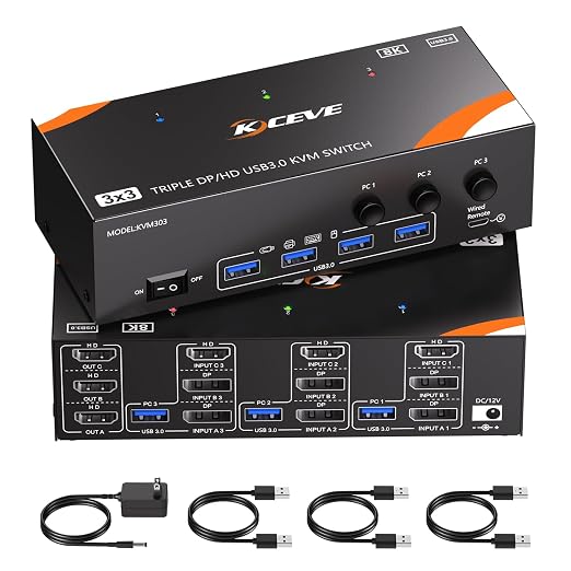 KVM Switch 3 Monitors 3 Computers 8K@60Hz/4K@120Hz, HDMI DP KVM Switches by Welcometothebrandflagship