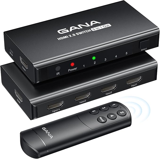HDMI Switch 5 in 1 Out 4K@60Hz, GANA HDMI Splitter Switcher by GANA