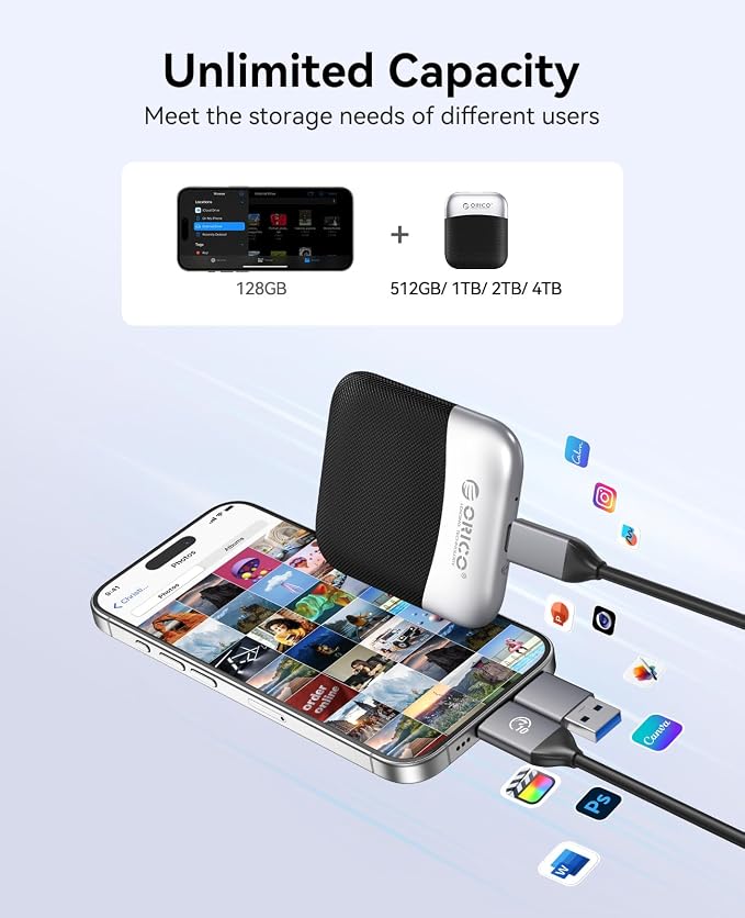 ORICO 1TB External SSD with 2 in 1 USB C & A Cable, Plug and Play Portable - Image 2