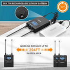 Dual Wireless Lavalier Microphone System, Comica CVM-WM300A UHF 96 Channel - Image 4