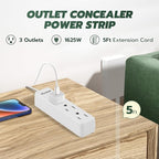 Saker Outlet Concealer Power Strip | 5ft Flat Plug Extension Cord - Image 3