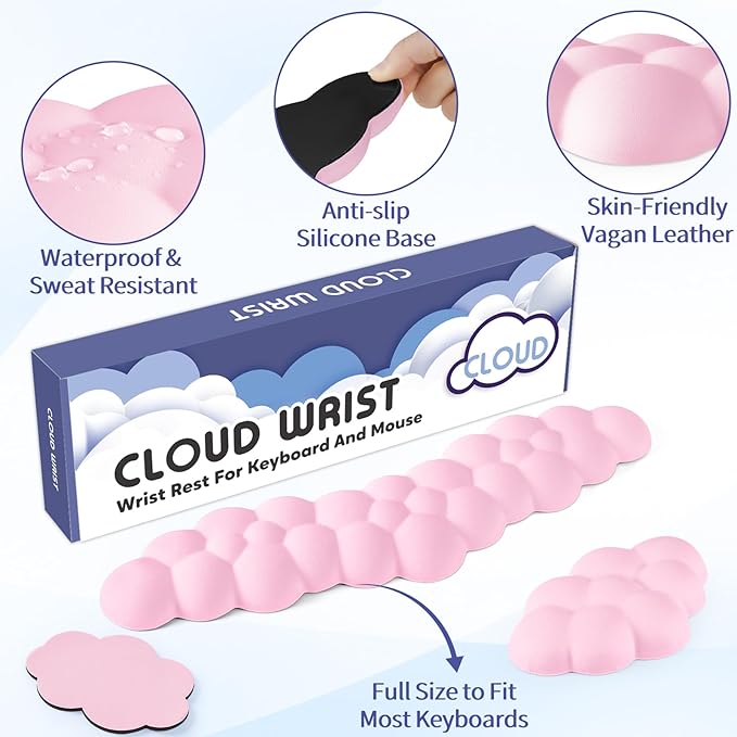 Cloud Wrist Rest for Keyboard and Mouse, Memory Foam PU Leather Keyboard Wrist - Image 5