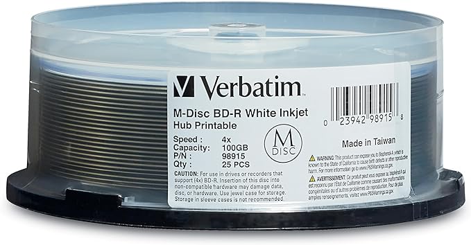 Verbatim M DISC BD-R 100GB 4X White Inkjet Hub Printable Blank Blu-Ray by Verbatim
