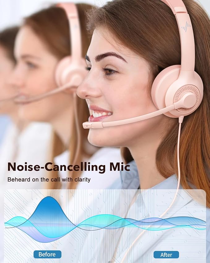 USB Headset with Microphone for PC, On-Ear Computer Laptop Headphones with - Image 2