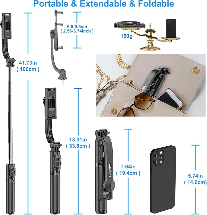 SelfieShow Selfie Stick, Extendable Selfie Stick Tripod - Image 7