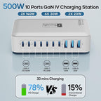 500W Charging Station for Multiple Devices, 10 Ports Charging Blocks for - Image 4