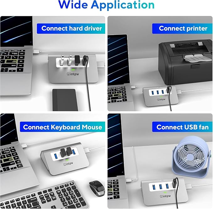 intpw USB 3.0 Hub, Aluminum 4 Port USB Data Hub 3.0 Port Extender Splitter - Image 6