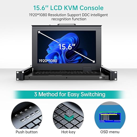 MT-VIKI Rack Mount KVM, 8 Port KVM VGA Switch w/15.6'' LCD Monitor, Mount into - Image 6