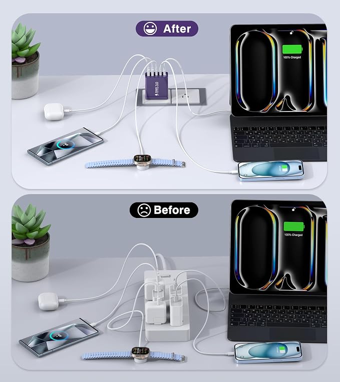 50W USB C Plug, 5-Port Fast Charger Block PD+QC Cube Wall Charging Box Brick - Image 5