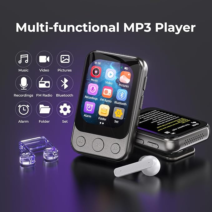 64GB Clip on MP3 Player with Bluetooth 5.3, Built-in Speaker, FM Radio - Image 8