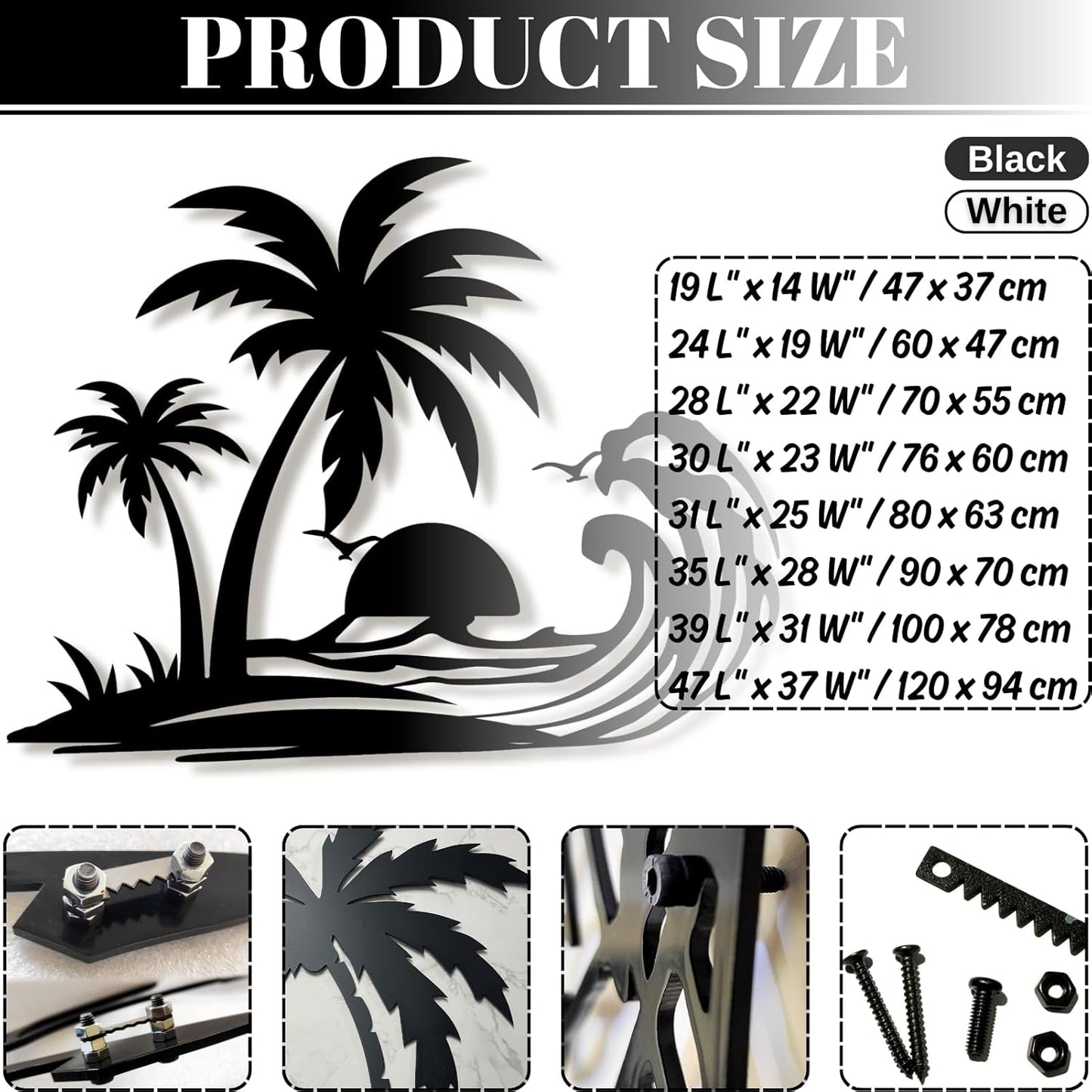 Palm Tree Metal Wall Decor,Palm Tree Metal Wall Art,Metal Palm Tree,Metal Palm Tree Wall Decor,Tropical Metal Wall Art,Beach Wall Decort,Metal Wall Decor (style 1,white,28 L" x 22 W" / 70 x 55 cm)