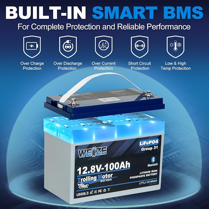 Weize 12V 100Ah TM Bluetooth LiFePO4 Lithium Battery, Built-in 120A BMS - Image 5