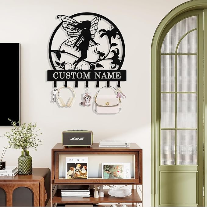 Personalized Fairy Key Holder Wall Mount, Custom Metal Key Rack Key Holder - Image 3