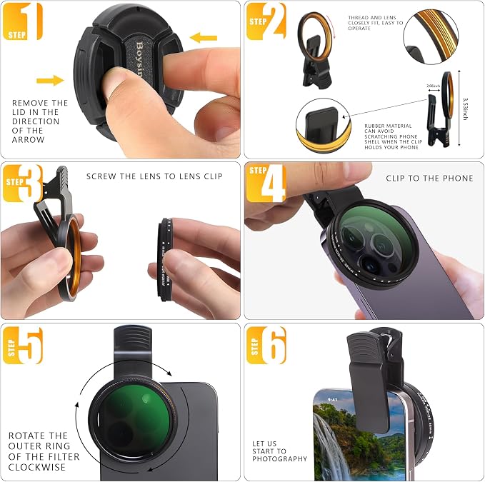 52MM Clip-on Variable ND2-32 Phone Lens Filter Kit, Ultra Slim Multi-Coated - Image 6