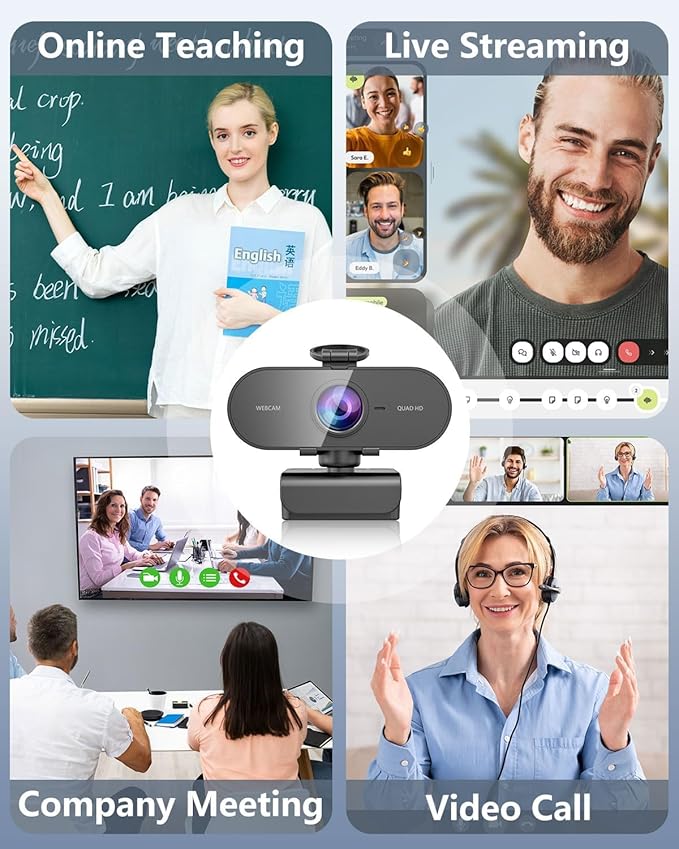 2K Webcam for pc with Microphone, Privacy Cover Slider Streaming Web cam for - Image 8