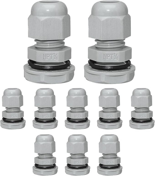 10 Pcs 1/4" NPT Nylon Cable Glands, IP68 Waterproof Adjustable Cord Grip Cable by Bonsicoky