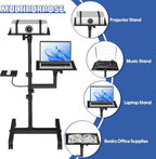 2 Shelves Mobile Projector Stand, Rolling Laptop Stand Adjustable Height to 47 - Image 4