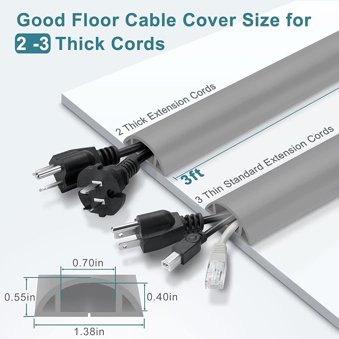 Cord Hider Floor, Cord Protector Floor Extension Cable Cover, Soft PVC Wire - Image 2