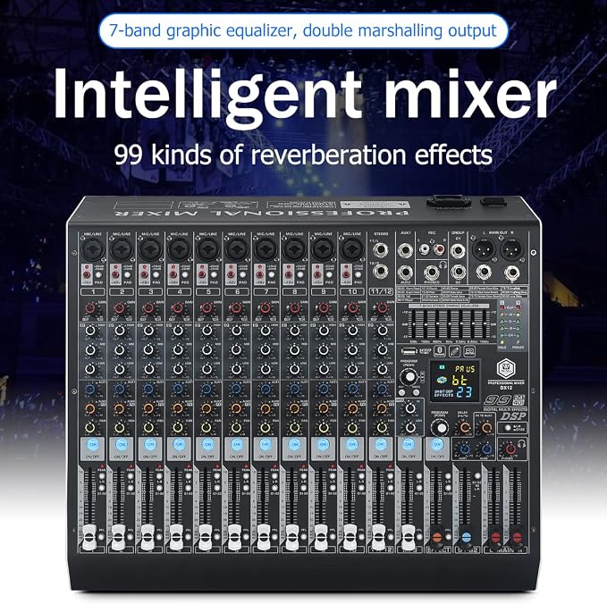 W IN-MIX DX12 Professional DJ Audio Mixer 12 Channel - Image 2