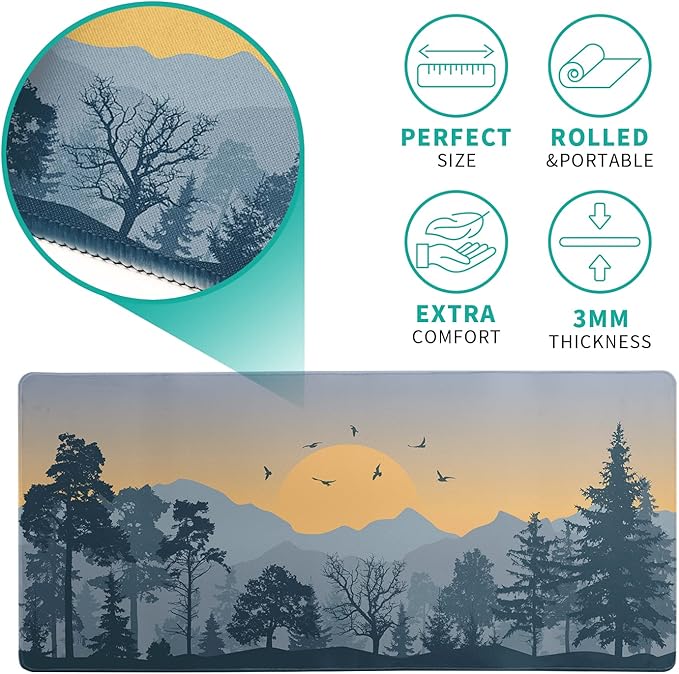 Mountain Gaming Mouse Pad 31.5x11.8 Inch Forest Large Mousepad Extended Grey - Image 5