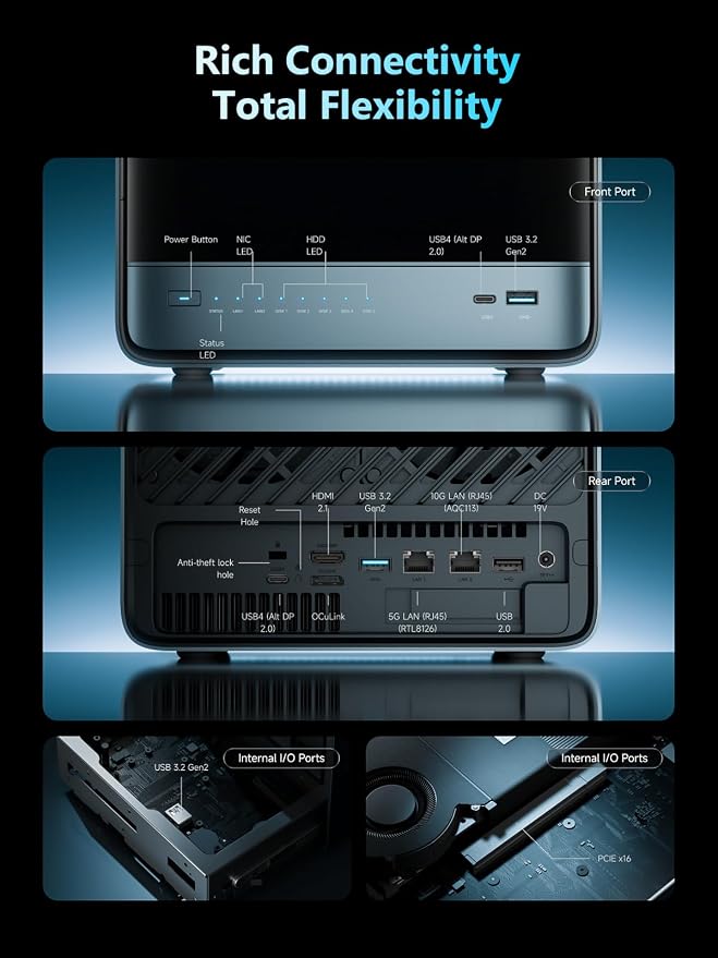 MINISFORUM N5 Pro 5-Bay Desktop AI NAS, AMD Ryzen AI 9 HX PRO 370 12-Core/24T - Image 9