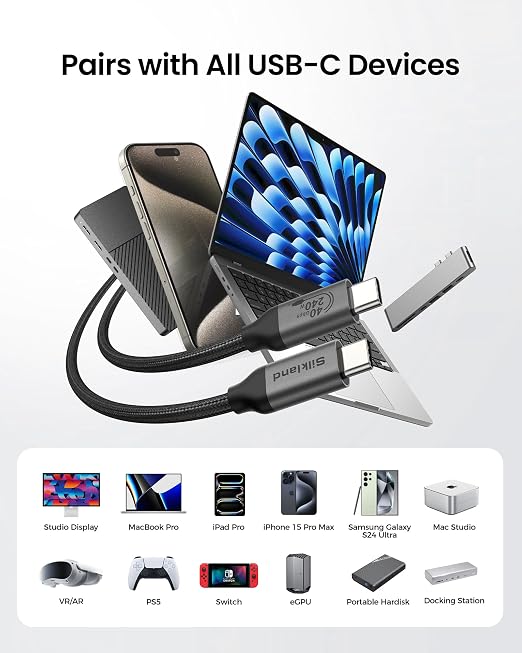 Silkland USB 4 Cable for Thunderbolt 4 Cable 3.3FT, 40Gbps Data Sync, 8K/5K USB - Image 7