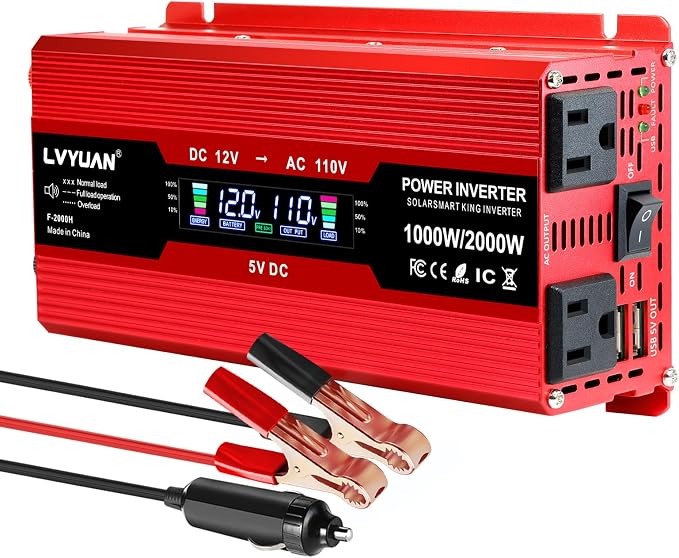 LVYUAN 1000W Car Power Inverter 12V to 110V / 120V DC to AC by LVYUAN