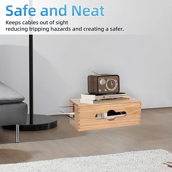 3PCS Wooden Cable Management Box Kit Wooden Cable Hider Storage Box Cord - Image 5