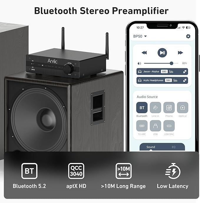 Arylic BP50 Bluetooth 5.2 aptX Home Audio Preamplifier - Image 2