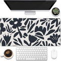 Desk Pad, Hand Drawn Leaves and Flowers Desk Mat, Abstract Plant Large Gaming by Eflxamz