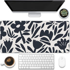 Desk Pad, Hand Drawn Leaves and Flowers Desk Mat, Abstract Plant Large Gaming by Eflxamz