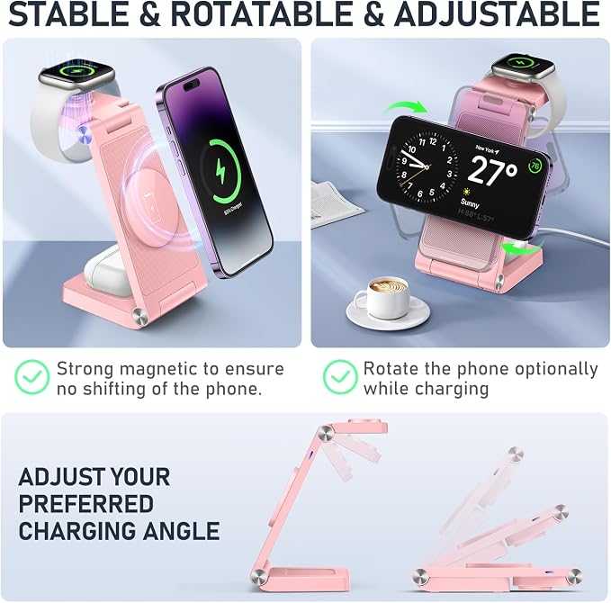 Magnetic Wireless Charger Stand, 3 in 1 Foldable Wireless Charging Station - Image 4