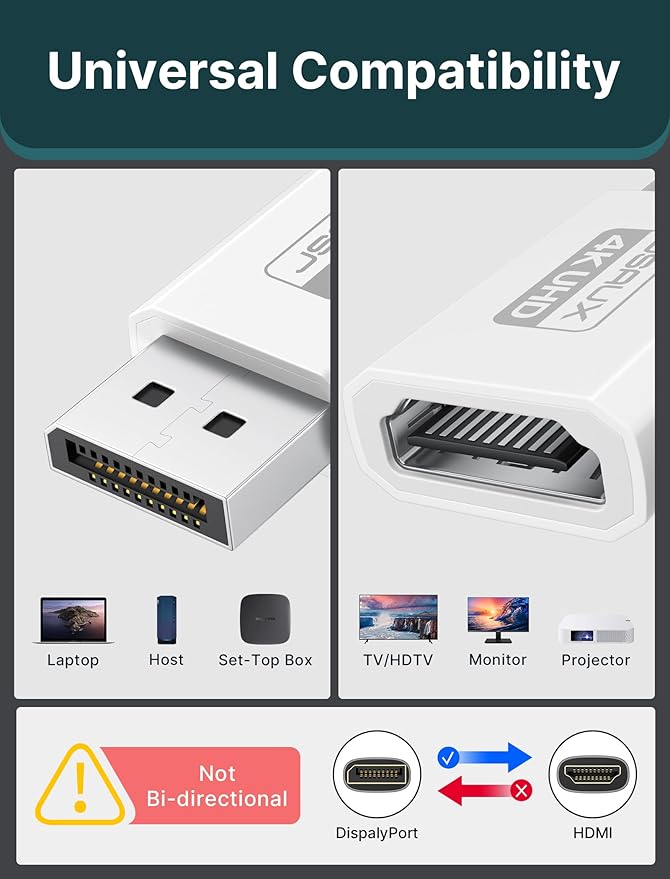 4K DisplayPort to HDMI Adapter 2-Pack, JSAUX DP PC to HDMI Monitor Converter - Image 2