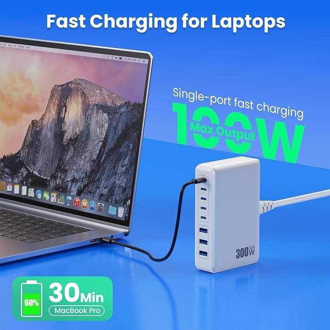USB C Charger 300W USB C Charger Block 8-Ports GaN IV Fast Charging Station - Image 4