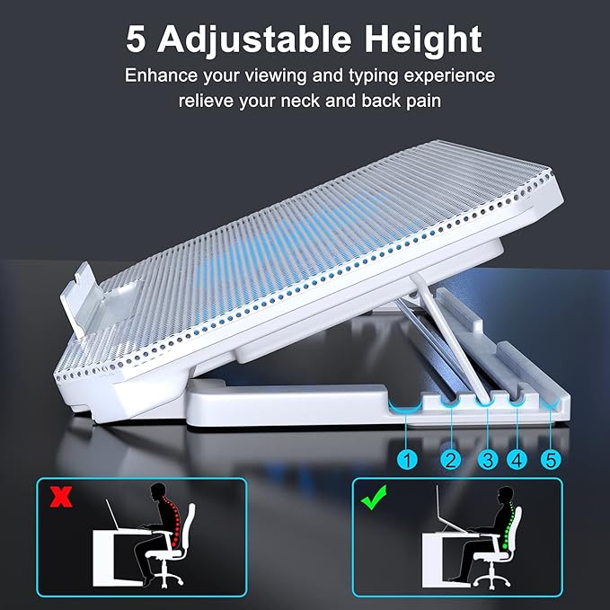 LIENS Laptop Cooling Pad with Adjustable Height Two 5.1 Inches Fan 2 USB Ports - Image 4