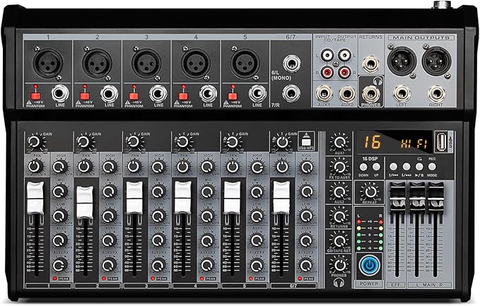 Depusheng Professional Audio Mixer, 7 Channel Audio Interface Sound Board - Image 2