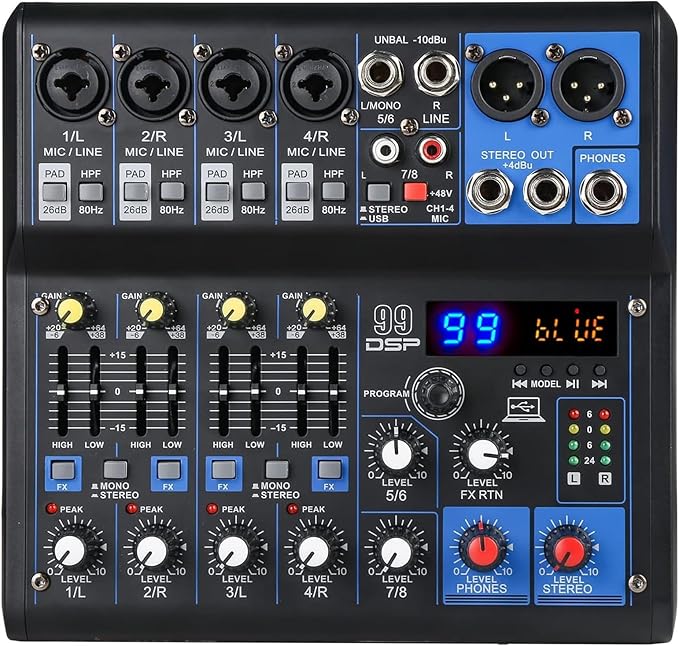Dj Mixers 8 Channel Audio Mixer Sound Board by jindaaudio