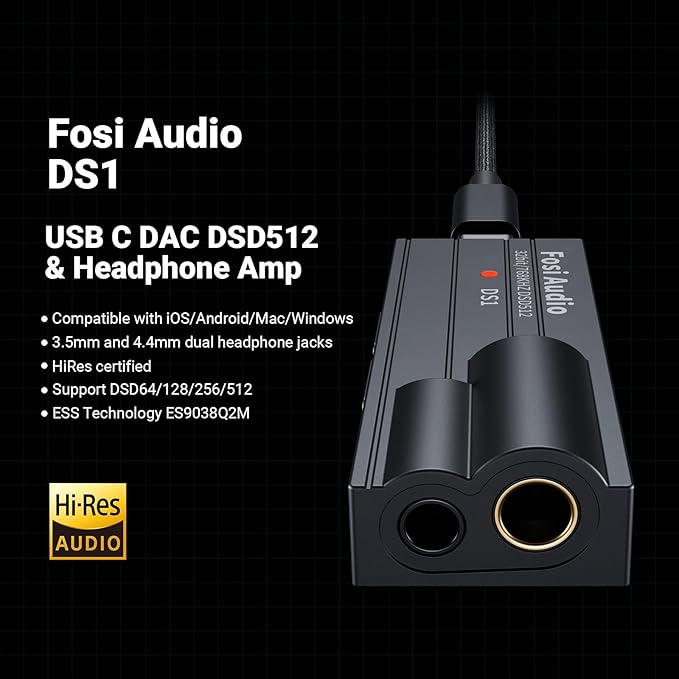 Fosi Audio DS1 USB C DAC Headphone Amp DSD512 ES9038Q2M HiFi Mini Audio Adapter - Image 2