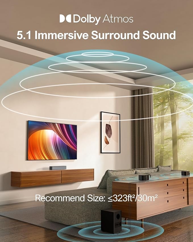 ULTIMEA 5.1 Sound Bar, 410W Dolby Atmos Surround Sound System - Image 3